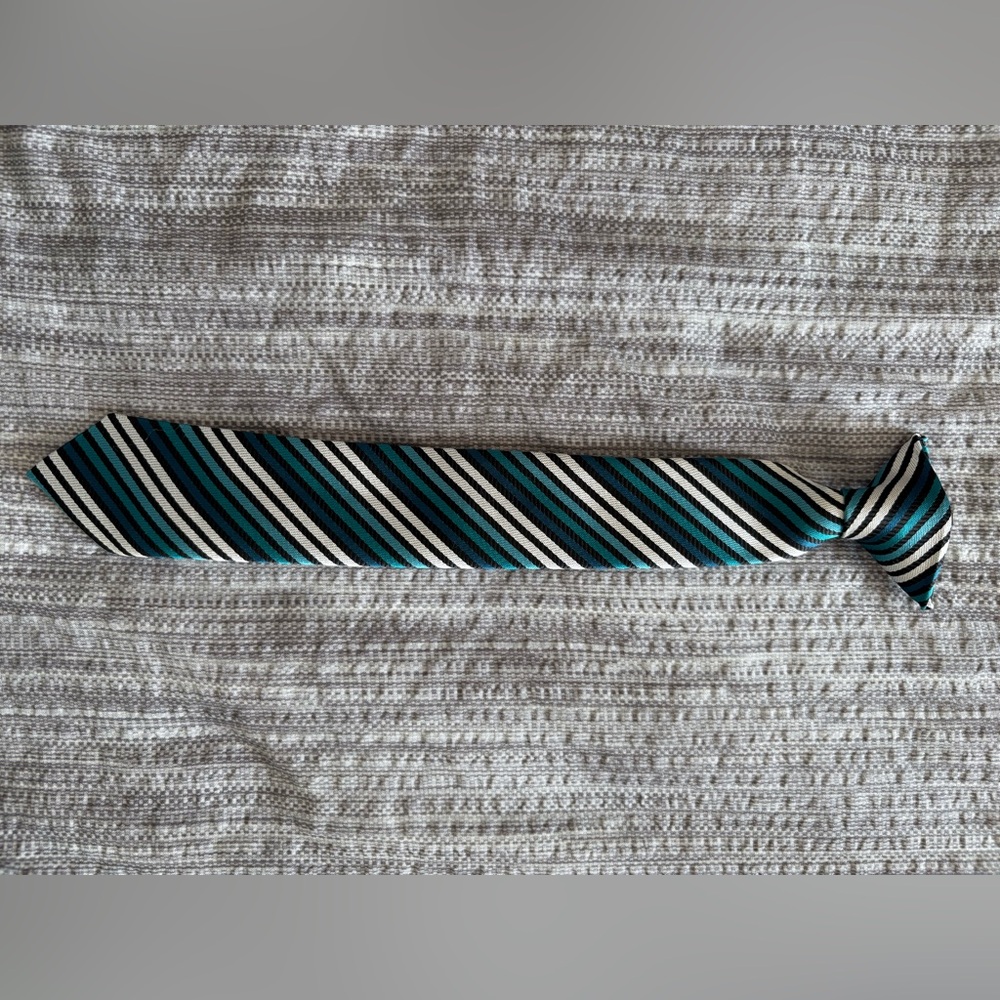 Toddler Striped Black and Teal Clip-On Tie
